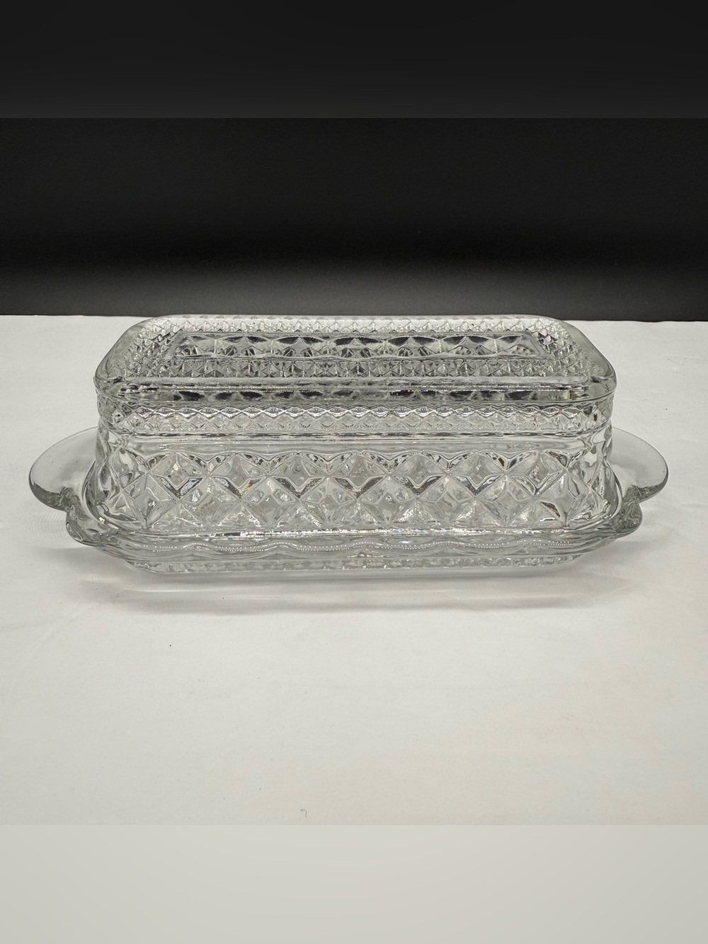 Vintage Anchor Hocking Wexford Cut Glass Covered Butter Dish 2 Pc Excellent Cond